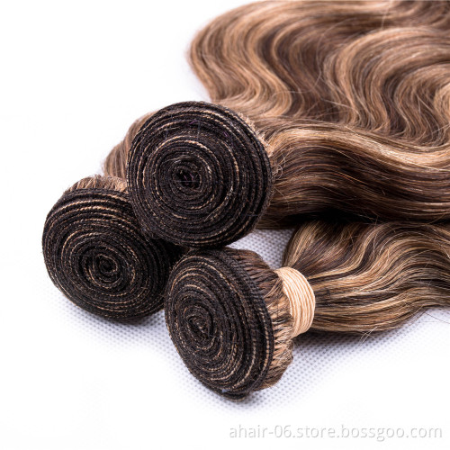 Straight and Body No Tangle No Shed Soft And Smooth, P4/27 Color 100% Brazilian Virgin Human Hair 10"-30" Hair Bundles In Stock